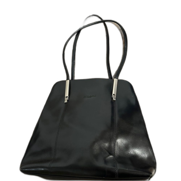 Solano Paris Black Leather Shoulder Bag with silver metal accents. - Picture 3 of 9